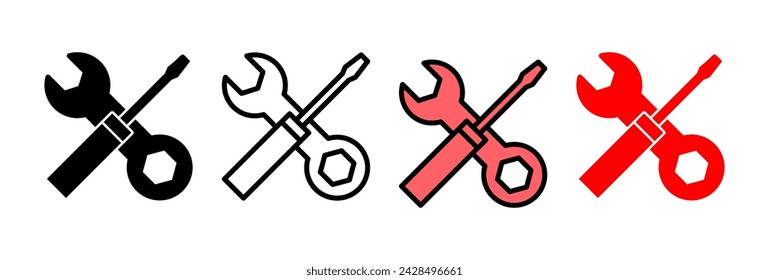 Ilustración vectorial de icono de herramientas de reparación. símbolo y signo de herramienta. icono de configuración. Llave y destornillador. Servicio
