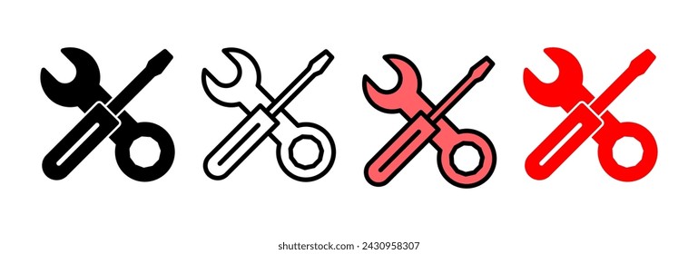 Ilustración vectorial de icono de herramientas de reparación. símbolo y signo de herramienta. icono de configuración. Llave y destornillador. Servicio