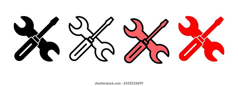 Ilustración vectorial de icono de herramientas de reparación. símbolo y signo de herramienta. icono de configuración. Llave y destornillador. Servicio