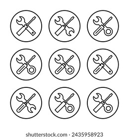 Ilustración vectorial de icono de herramientas de reparación. símbolo y signo de herramienta. icono de configuración. Llave y destornillador. Servicio