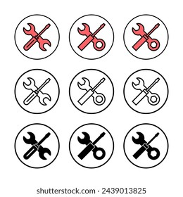 Ilustración vectorial de icono de herramientas de reparación. símbolo y signo de herramienta. icono de configuración. Llave y destornillador. Servicio