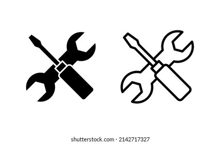 Vector de iconos de herramientas de reparación. símbolo y signo de la herramienta. icono de vectorización. Llave y destornillador. Servicio