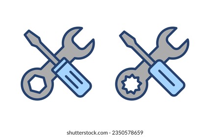 Vector de iconos de herramientas de reparación. símbolo y signo de la herramienta. para abrir el Navegador. Llave y destornillador. Servicio