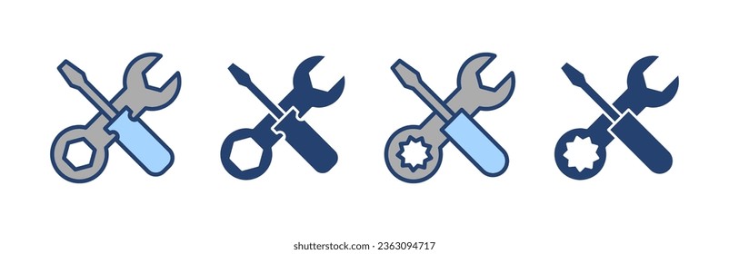 Vector de iconos de herramientas de reparación. símbolo y signo de la herramienta. para abrir el Navegador. Llave y destornillador. Servicio