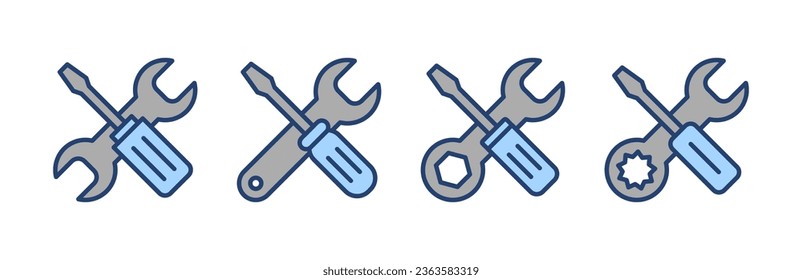 Vector de iconos de herramientas de reparación. símbolo y signo de la herramienta. para abrir el Navegador. Llave y destornillador. Servicio