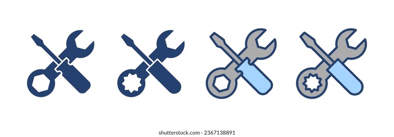 Vector de iconos de herramientas de reparación. símbolo y signo de la herramienta. para abrir el Navegador. Llave y destornillador. Servicio