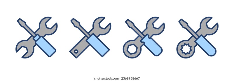 Vector de iconos de herramientas de reparación. símbolo y signo de la herramienta. para abrir el Navegador. Llave y destornillador. Servicio