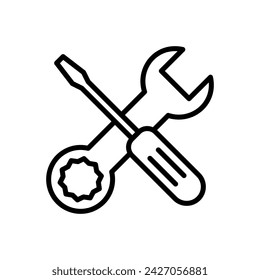 Herramientas de reparación icono vector. herramienta icono vector. configuración icono vector. Llave y destornillador. Soporte, Servicio
