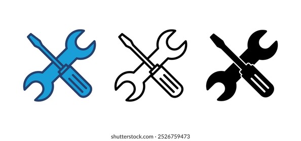 Vector de icono de herramientas de reparación. Vector de icono de herramienta. Vector de icono de configuración. Llave y destornillador. Asistencia, Servicio