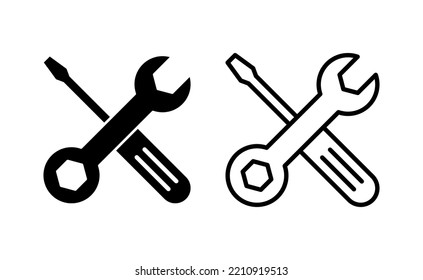 Vector de iconos de herramientas de reparación para aplicaciones web y móviles. símbolo y signo de la herramienta. para abrir el Navegador. Llave y destornillador. Servicio