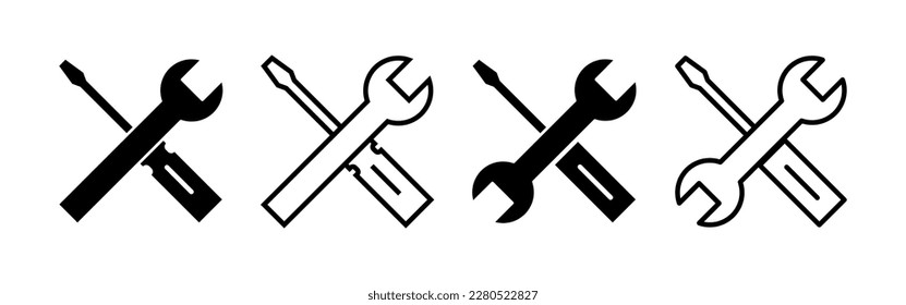 Vector de iconos de herramientas de reparación para aplicaciones web y móviles. símbolo y signo de la herramienta. para abrir el Navegador. Llave y destornillador. Servicio