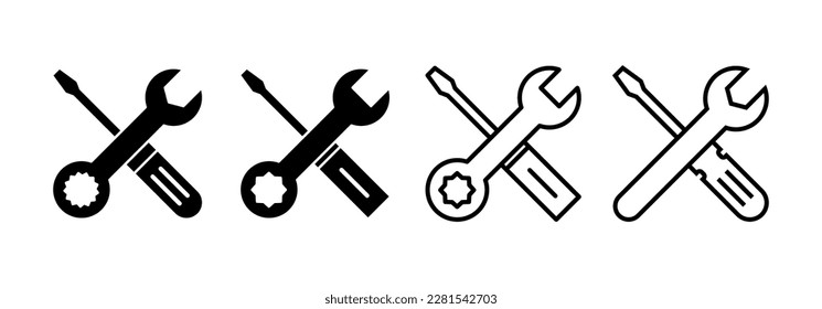 Vector de iconos de herramientas de reparación para aplicaciones web y móviles. símbolo y signo de la herramienta. para abrir el Navegador. Llave y destornillador. Servicio
