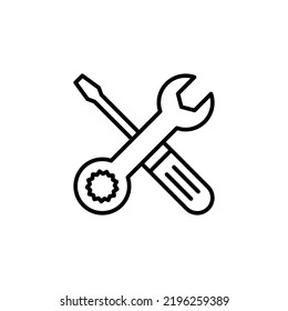 Icono de herramientas de reparación para aplicaciones web y móviles. símbolo y signo de la herramienta. para abrir el Navegador. Llave y destornillador. Servicio
