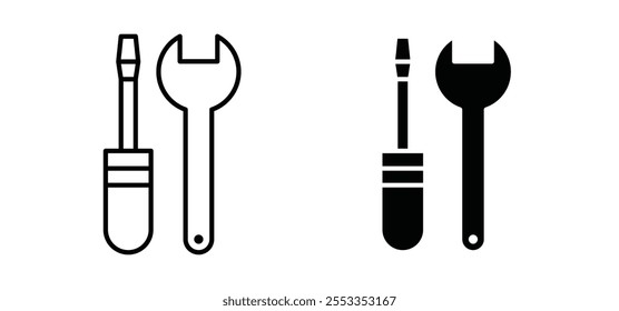 Repair tools icons in black filled and outlined style