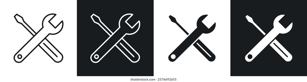 Repair tools icons collection in black and white solid and line style