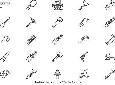 A coleção de ícones de ferramentas de reparo é uma ilustração vetorial com traçado editável.