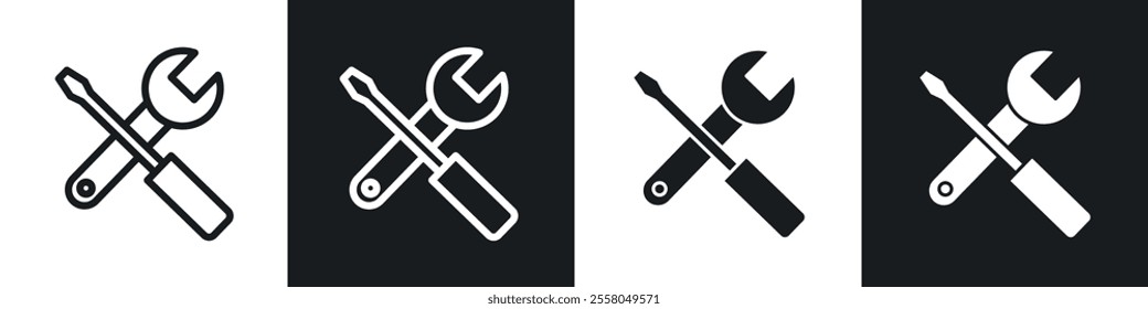 Repair tools icons pack in black and white filled and outlined versions.