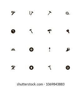 Repair Tools icons set. foreman, helmet, brush and saw