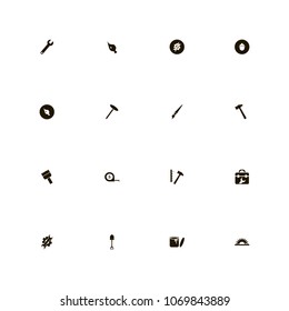 Repair Tools icons set. gear, measure, helmet and painting
