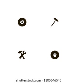 Repair Tools icons set. gear, wrench, hammer and helmet