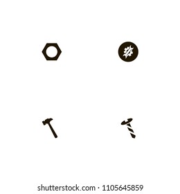 Repair Tools icons set. nut, screw, wrench and detail