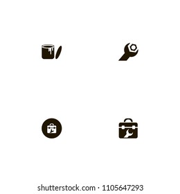 Repair Tools icons set. nut, tool box, wrench and tool bag