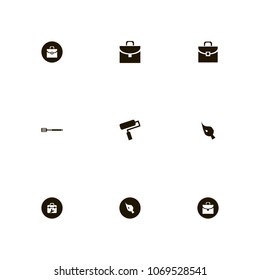 Repair Tools icons set. roller, drawing, wrench and brush
