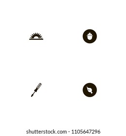 Repair Tools icons set. saw, turn screw, foreman and brush