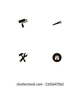 Repair Tools icons set. tool bag, saw, roller and painting
