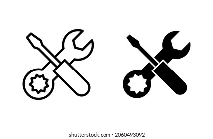 Conjunto de iconos de las herramientas de reparación. símbolo y signo de la herramienta. para abrir el Navegador. Llave y destornillador. Servicio