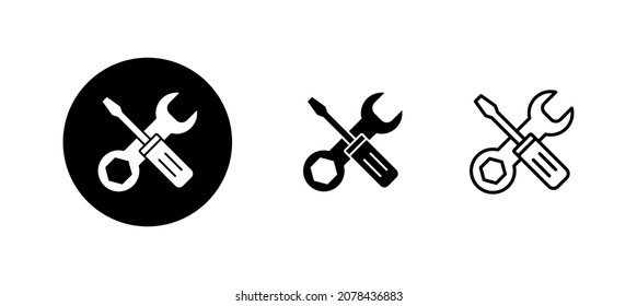 Conjunto de iconos de las herramientas de reparación. símbolo y signo de la herramienta. para abrir el Navegador. Llave y destornillador. Servicio
