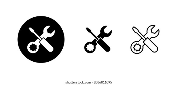 Conjunto de iconos de las herramientas de reparación. símbolo y signo de la herramienta. para abrir el Navegador. Llave y destornillador. Servicio