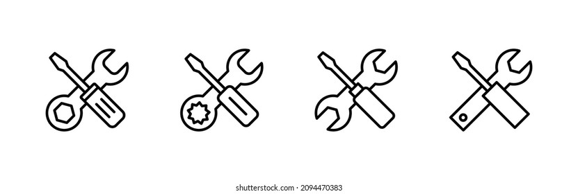 Reparieren Sie die Symbole der Werkzeuge. Werkzeugzeichen und Symbol. Einstellsymbol. Schraubenzieher und Schraubenzieher. Service