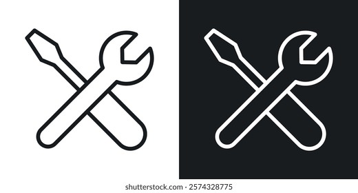 Repair tools icons in thin black and white stroke liner style