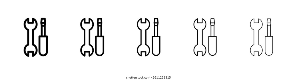 Repair tools icons vector set in different stroke line style