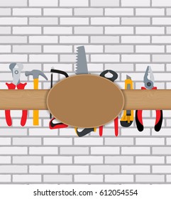 Repair Tools and Instruments on Brick Wall Vector Illustration Background EPS10