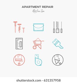 Repair, Tools, Materials and more thin line icons set, flat design, vector icons set.