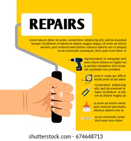 Repair tools poster with hardware tool set for maintenance home services vector flyer template or design concept