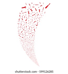 Repair Tools random fireworks stream. Vector illustration style is flat red iconic symbols on a white background. Object fountain organized from scattered icons.