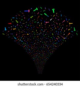 Repair Tools salute stream. Vector illustration style is flat bright multicolored iconic symbols on a black background. Object fireworks fountain made from random design elements.