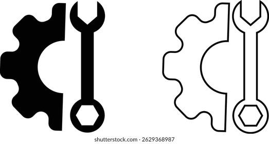 Repair tools and service icon set. Wrench, screwdriver and gear setting vector collection isolated on transparent background. Spanner perfect for diy crafting, and repair projects glyph symbol.
