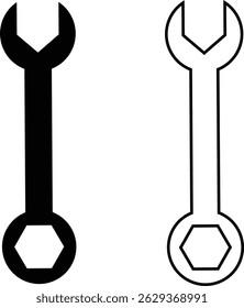 Repair tools and service icon set. Wrench, screwdriver and gear setting vector collection isolated on transparent background. Spanner perfect for diy crafting, and repair projects glyph symbol.