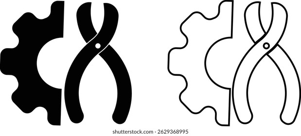 Repair tools and service icon set. Wrench, screwdriver and gear setting vector collection isolated on transparent background. Spanner perfect for diy crafting, and repair projects glyph symbol.