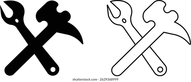 Repair tools and service icon set. Wrench, screwdriver and gear setting vector collection isolated on transparent background. Spanner perfect for diy crafting, and repair projects glyph symbol.