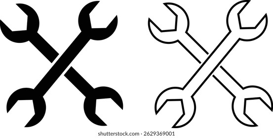 Repair tools and service icon set. Wrench, screwdriver and gear setting vector collection isolated on transparent background. Spanner perfect for diy crafting, and repair projects glyph symbol.
