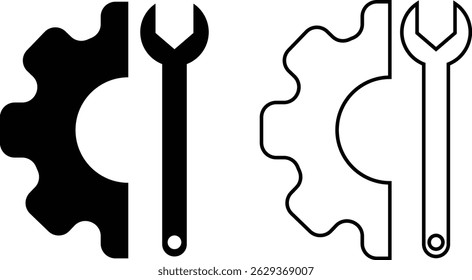 Repair tools and service icon set. Wrench, screwdriver and gear setting vector collection isolated on transparent background. Spanner perfect for diy crafting, and repair projects glyph symbol.