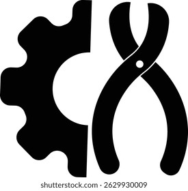 Repair tools and service icon Wrench, screwdriver and gear setting vector isolated on transparent background. Spanner perfect for diy crafting, and repair projects glyph symbol.
