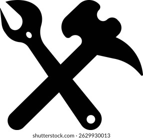 Repair tools and service icon Wrench, screwdriver and gear setting vector isolated on transparent background. Spanner perfect for diy crafting, and repair projects glyph symbol.