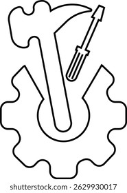 Repair tools and service icon Wrench, screwdriver and gear setting vector isolated on transparent background. Spanner perfect for diy crafting, and repair projects glyph symbol.