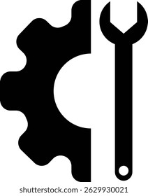 Repair tools and service icon Wrench, screwdriver and gear setting vector isolated on transparent background. Spanner perfect for diy crafting, and repair projects glyph symbol.